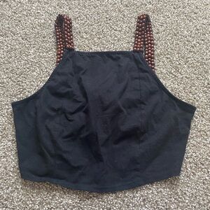 Urban Outfitters Beaded Strap Blank Cropped Tie Back Tank Top